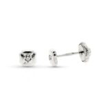 9K PENDIIENTES ORO BLANCO TREBOL DIAMANTES 0.03 CTS SI-H 4 MM TUERCA