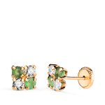18K PENDIENTES ORO AMARILLO CUADRADOS CON CIRCONITA Y ESMERALDA. MEDIDA: 5 X 5 MM. CIERRE TUERCA