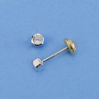 18K PENDIENTES HEXAGONO CIRCONITA 3X3 MM CIERRE TUERCA