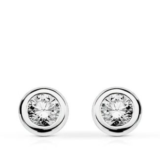 18K PENDIENTES ORO BLANCO DIAMANTES TALLA BRILLANTE CHATON 0.300 QTS