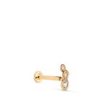 18K PIERCING DE OREJA ORO AMARILLO CON 3 CIRCONITAS 6,5X3 MM. GRUESO BARRA 1.20 MM. CIERRE TUERCA