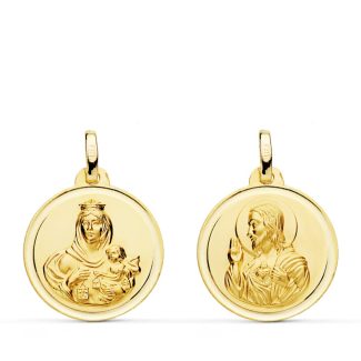 9K VIRGEN CARMEN Y CORAZON JESUS 18MM 1.55GRS