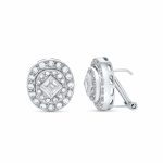 18K PENDIENTES ORO BLANCO NOVIA O MADRINA CIRCONITA 16X14 MM CIERRE OMEGA