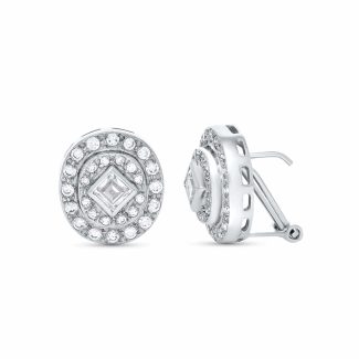 18K PENDIENTES ORO BLANCO NOVIA O MADRINA CIRCONITA 16X14 MM CIERRE OMEGA