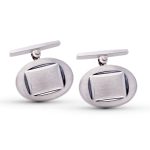 18K GEMELOS ORO BLANCO OVAL MATE Y BRILLO