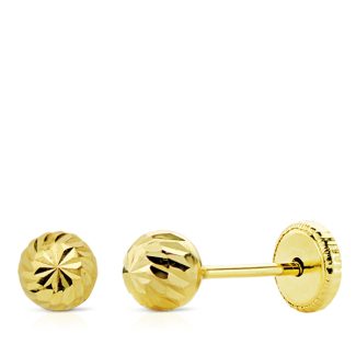 9K PENDIENTES ORO AMARILLO BOLA TALLADA 4 MM (PEDIDO MINIMO 3 PARES )