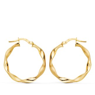 9K AROS ORO AMARILLO HUECOS RETORCIDOS MATE Y BRILLO 24X2.5 MM