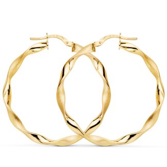 9K AROS ORO AMARILLO HUECOS RETORCIDOS MATE Y BRILLO 35 X 2.75 MM