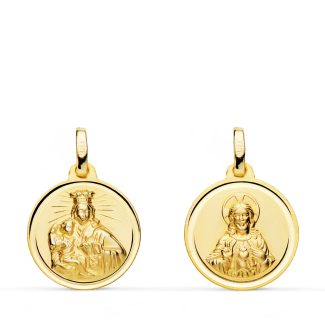 18K ESCAPULARIO ORO AMARILLO VIRGEN CARMEN Y CORAZON DE JESUS EN BISEL. MEDIDA: 14 MM